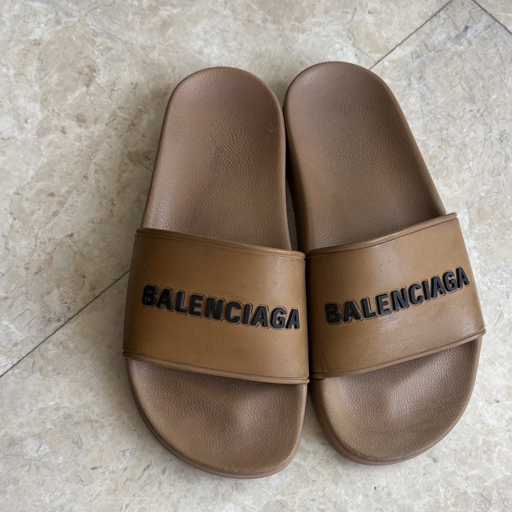 Balenciaga Brown Logo Slides